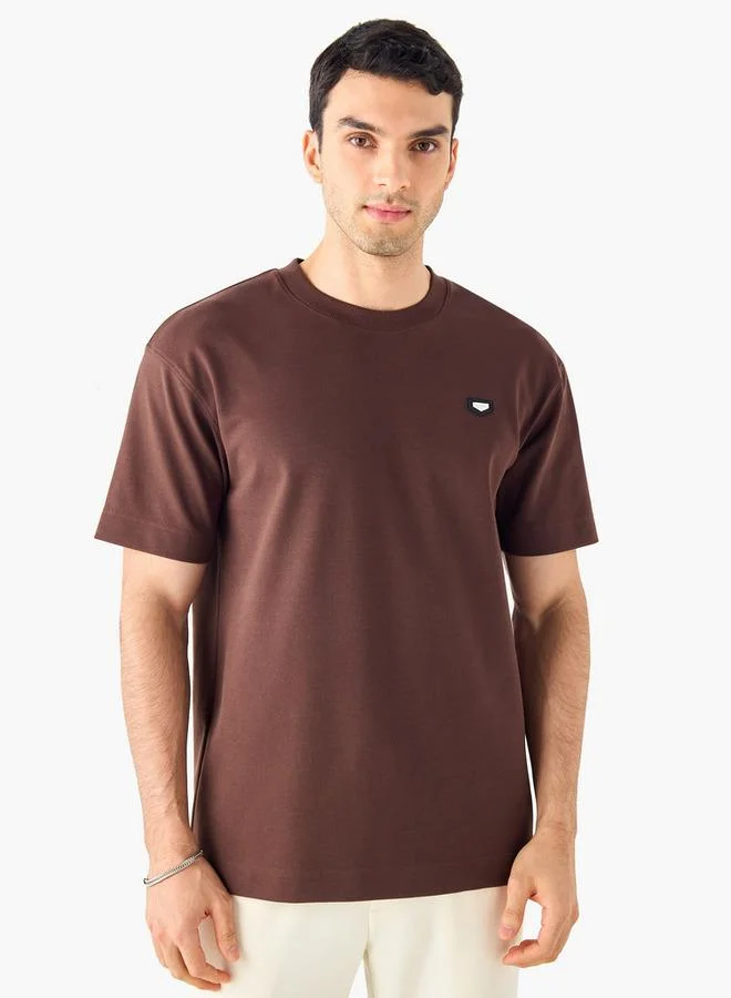 Iconic Iconic Applique Detail Crew Neck T-shirt with Short Sleeves