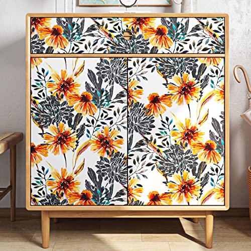 ReWallpaper Vintage Floral Wallpaper Stick and Peel Yellow Sunflower Wallpaper Floral Contact Paper for Walls Cabinets Shelves Desk Peel & Stick Wall Mural Bedroom Bathroom Kitchen 17.5in x 10ft - Image 3