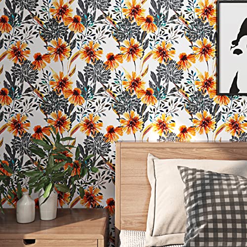 ReWallpaper Vintage Floral Wallpaper Stick and Peel Yellow Sunflower Wallpaper Floral Contact Paper for Walls Cabinets Shelves Desk Peel & Stick Wall Mural Bedroom Bathroom Kitchen 17.5in x 10ft - Image 5