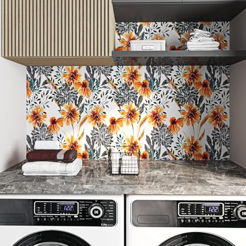 ReWallpaper Vintage Floral Wallpaper Stick and Peel Yellow Sunflower Wallpaper Floral Contact Paper for Walls Cabinets Shelves Desk Peel & Stick Wall Mural Bedroom Bathroom Kitchen 17.5in x 10ft - Image 4