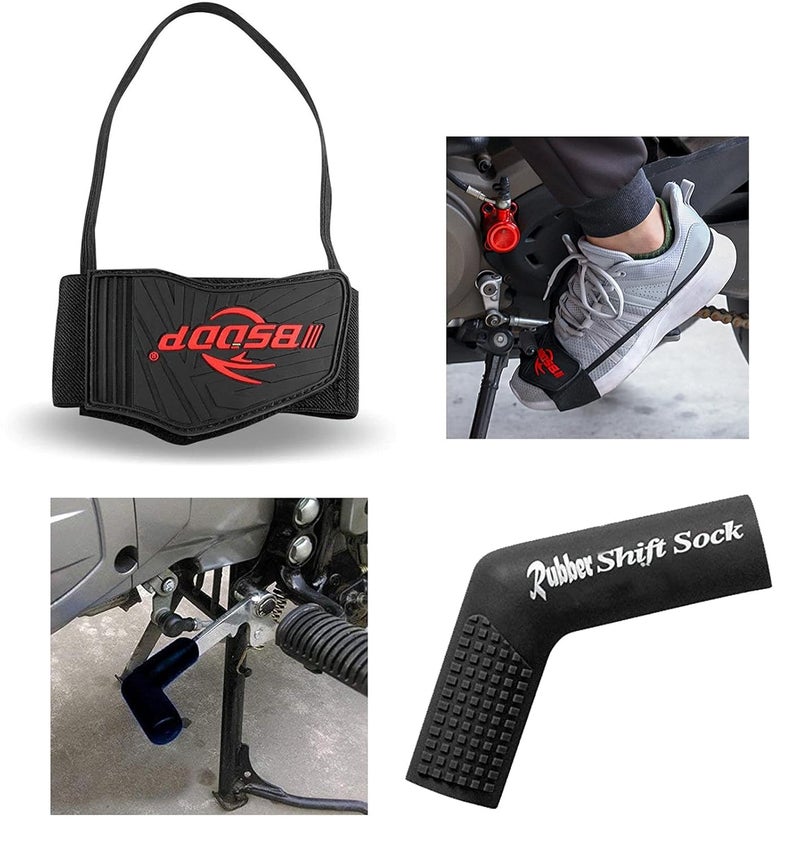 Combo Pack of Motorcycle/Bike Nonslip Shift Pad Shoe Boot Cover and Rubber Gear Shifter l Shoe Protector Gear Shift Scuff Mark Protection Shifter Cover for Motorcycle, Bike & Riding, Black