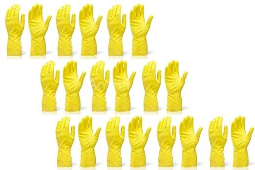 Anshri Clean and Clever Rubber Hand Gloves Yellow Multipurpose Cleaning Gloves Reusable Rubber Hand Gloves Stretchable Gloves for Washing Cleaning Kitchen Garden Pack Of 10