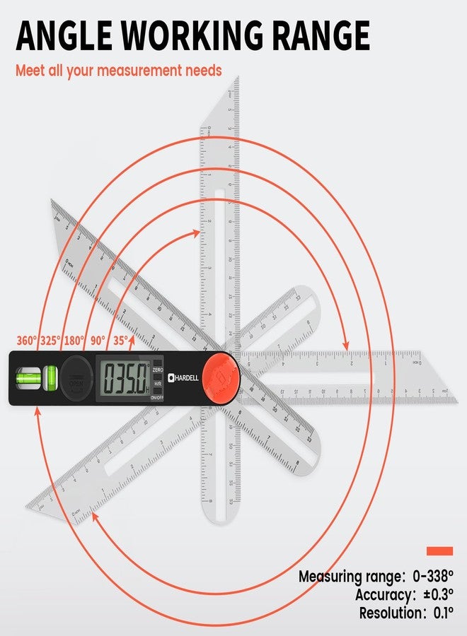 HARDELL Digital Angle Finder T-Bevel, Horizontal Vertical Bubble Digital Protractor with Large LED Screen, 0-338 Degree Angle Measuring Tool Suitable for Carpenters, Woodworkers, Fabricators - Image 2