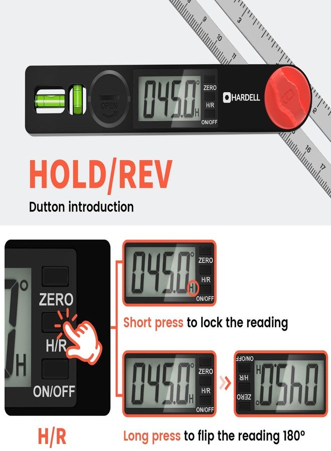 HARDELL Digital Angle Finder T-Bevel, Horizontal Vertical Bubble Digital Protractor with Large LED Screen, 0-338 Degree Angle Measuring Tool Suitable for Carpenters, Woodworkers, Fabricators - Image 4