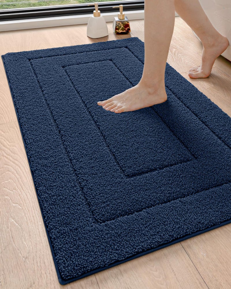 DEXI Bathroom Rug 43x24, Non Slip Washable Bath Mat for Shower Floor, Extra Large Absorbent Soft Bathmat with Rubber Backing, Quick Dry Microfiber Carpet, Navy - Image 1