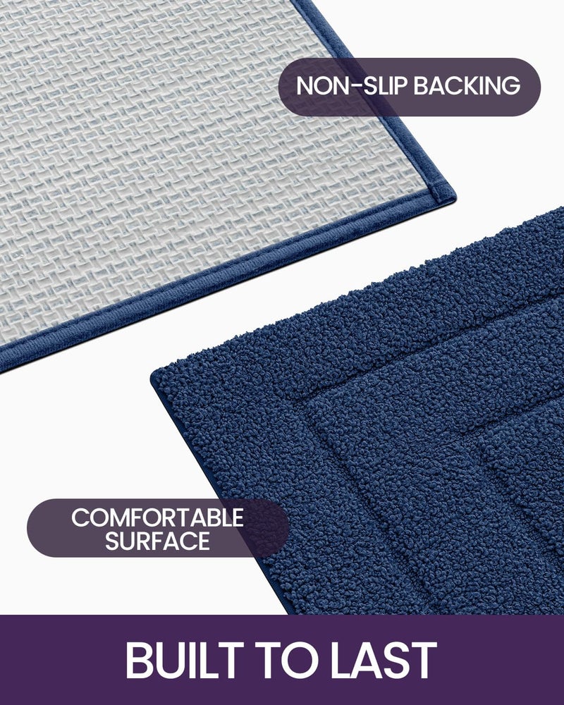DEXI Bathroom Rug 43x24, Non Slip Washable Bath Mat for Shower Floor, Extra Large Absorbent Soft Bathmat with Rubber Backing, Quick Dry Microfiber Carpet, Navy - Image 4