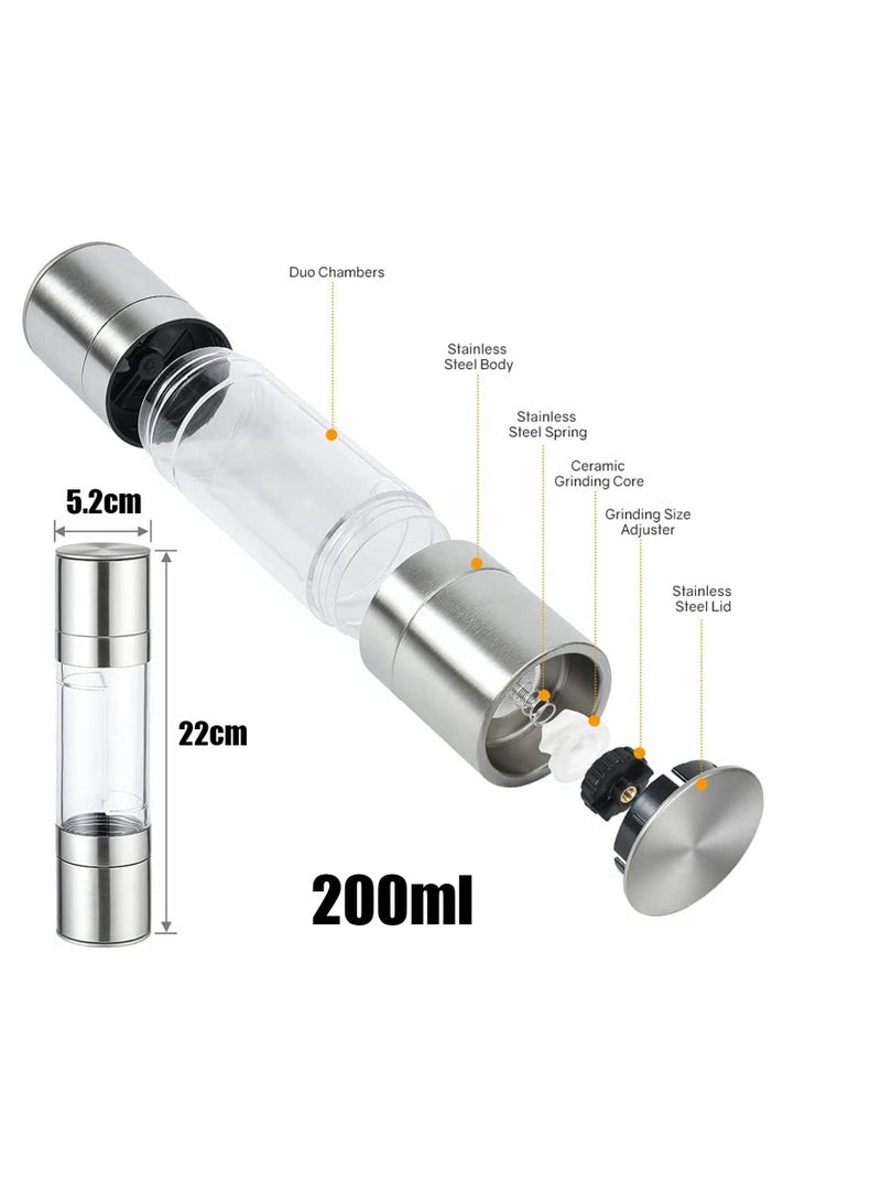 شو وو Salt and Pepper Grinder, 2 in 1 Stainless Steel Mill with Adjustable Ceramic Rotor-Sea Salt, Black Pepper, Fits Home, Kitchen, Barbecue - Image 3