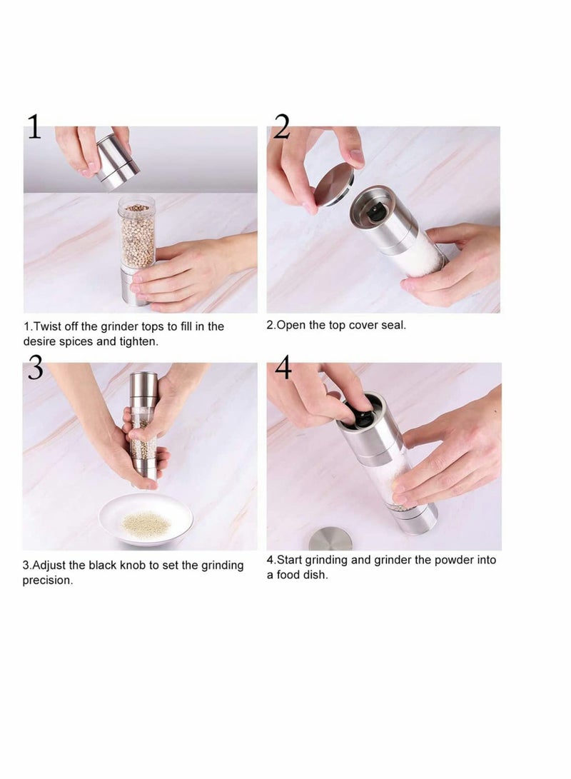 شو وو Salt and Pepper Grinder, 2 in 1 Stainless Steel Mill with Adjustable Ceramic Rotor-Sea Salt, Black Pepper, Fits Home, Kitchen, Barbecue - Image 2