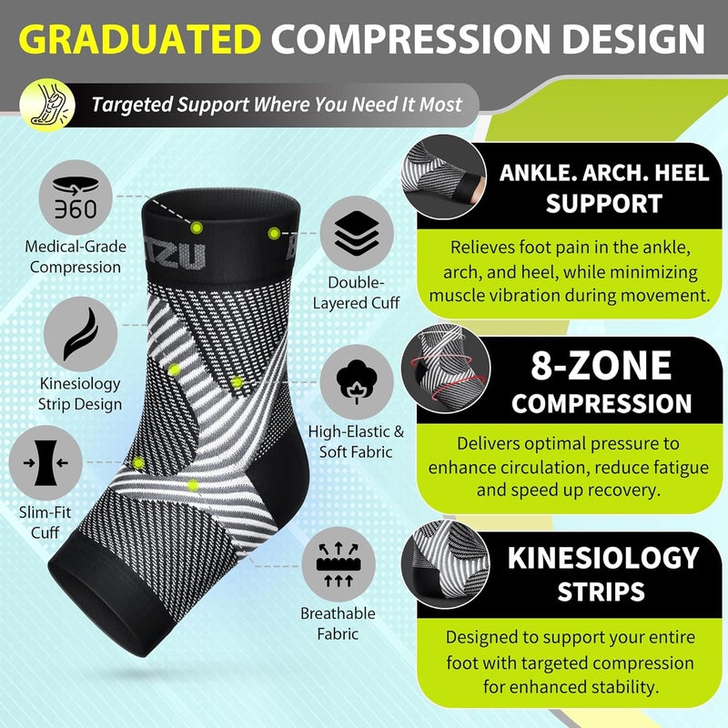 BLITZU Compression Socks for Plantar Fasciitis, Achilles Tendonitis, Arthritis Relief, Ankle Brace Compression Sleeve with Foot Arch Support, Ankle Wrap for Women, Men, Swelling & Heel Pain Black S-M - Image 4