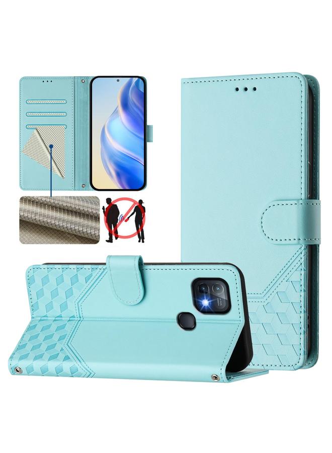 زبون جراب لهاتف Infinix Hot 10i مصنوع من الجلد بنقشة قرص العسل بتقنية RFID - Image 1