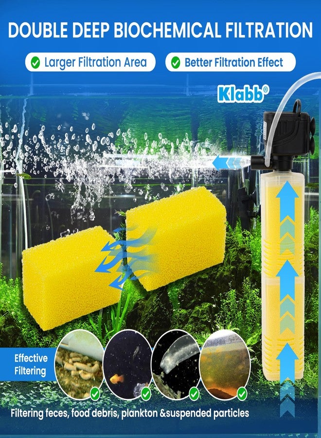 Klabb Aquarium Filter 40-100 Gal Tanks Submersible Internal Fish Tank Filters Large Tank Pond Clear for 320 GPH 4 in 1 Biochemical Filtration 1.2 m Lift Wavemaker and Air Supply 110V 60Hz - Image 3