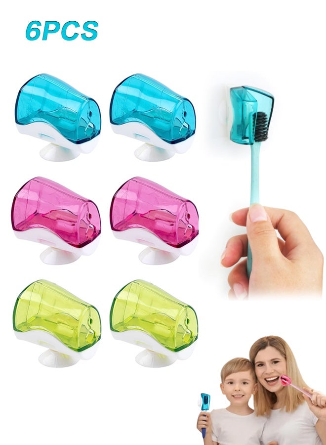 Sweet Life 6 Pack Toothbrush Holder with Suction Cup Toothbrushed Head Covers Caps Protector Case Box for Bathroom Wall Mirror Home Outdoor Travel - Image 1