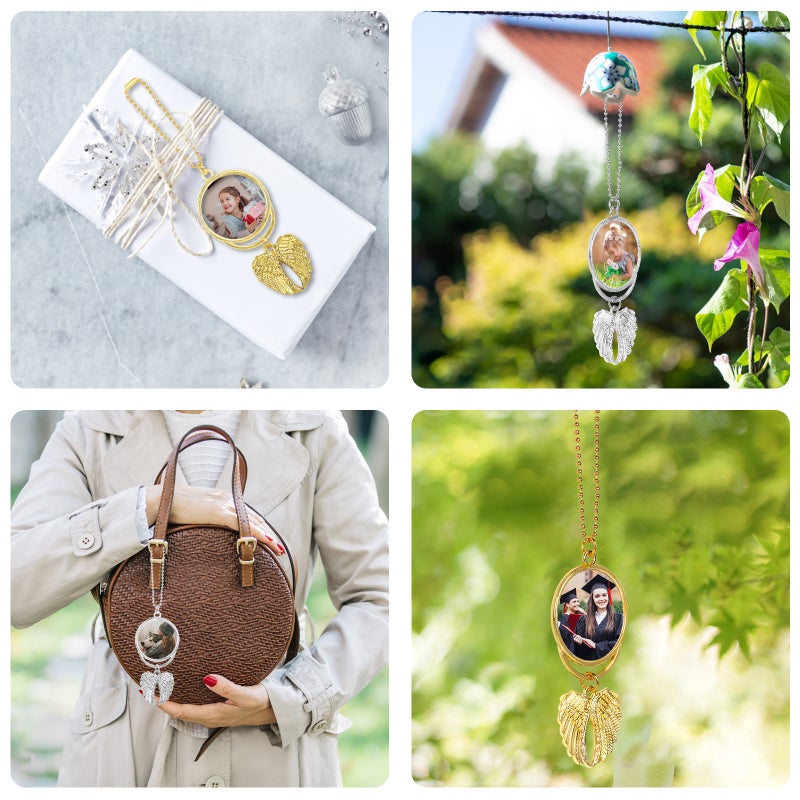 1 قطعة مزينة مفتاح سيارة بالتسامح الحراري، معلق شكل جناح ملاك فارغ للطباعة بالتحويل الساخن لعمل المجوهرات (فضي) - Image 4