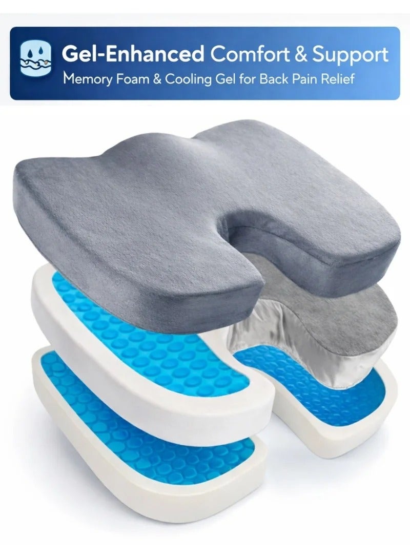 Gel-Enhanced Non-slip Coccyx Memory Foam Seat Cushion - For Back Pain Relief, Tailbone Support, Sciatica, Healthy Posture, Office Chair, Car Seat, Travel, Driving, Wheelchair and more - Image 1
