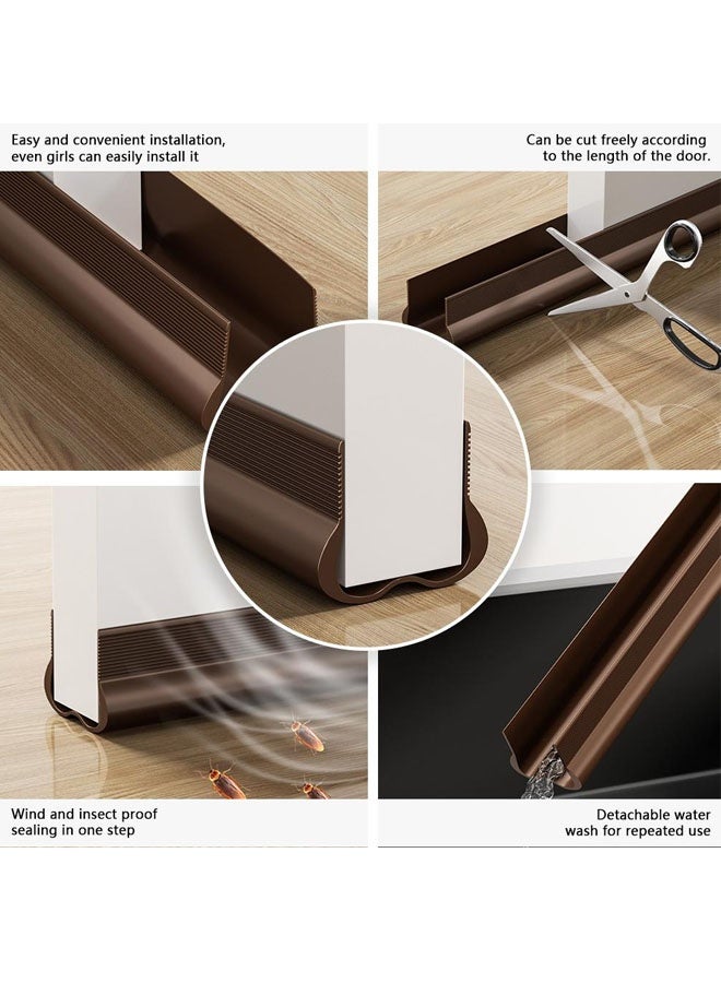Draft Stoppers,Under Door Draft Stopper Reusable Self-Adhesive Door Sweep with Triple Seal Technology Soundproof Felt Flexible Gap Filler for Interior Exterior Doors Noise Reducing Door Seal Brown - Image 3