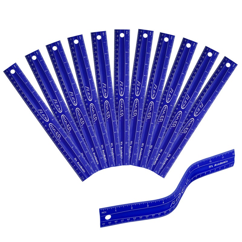 Its Academic Flexi Rulers 12inch Flexible NonBreakable Ruler 12Pack Blue