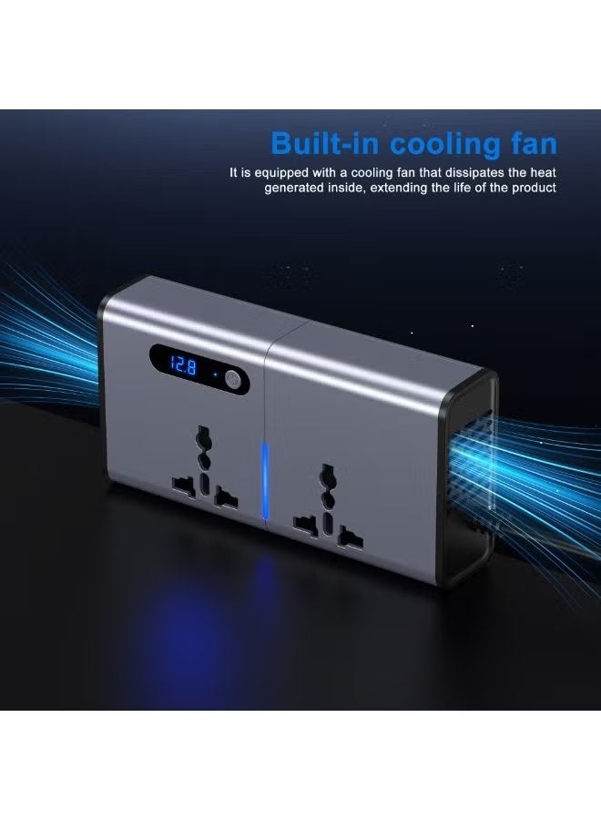 JAJEEK 200W Car Power Inverter | DC 12V to 220V Converter | Dual AC Outlet + 2 USB + 2 Type-C Fast Charging Ports | LED Display | Portable Car Charger for Cars & SUVs (Silver Grey) - Image 4