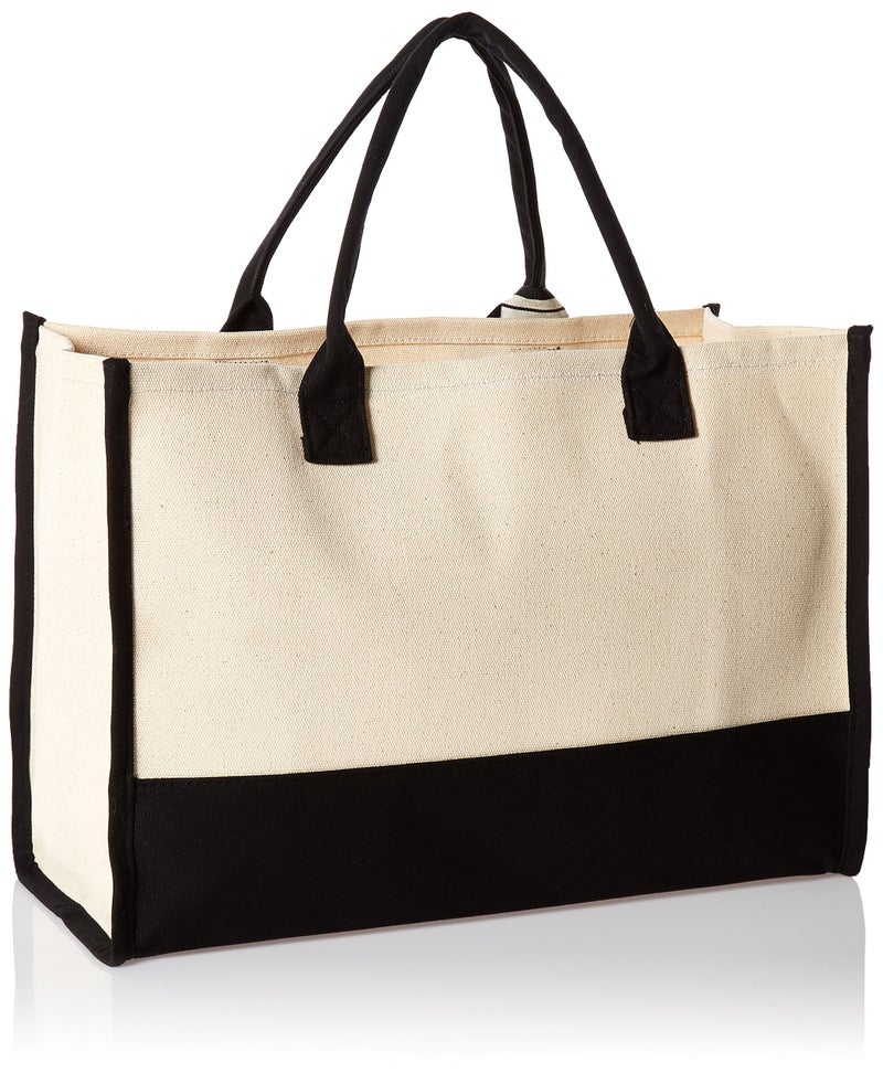 Mud Pie Classic Black and White Initial Canvas Tote Bags (R), 100% Cotton, 17" x 19" x 2" - Image 3