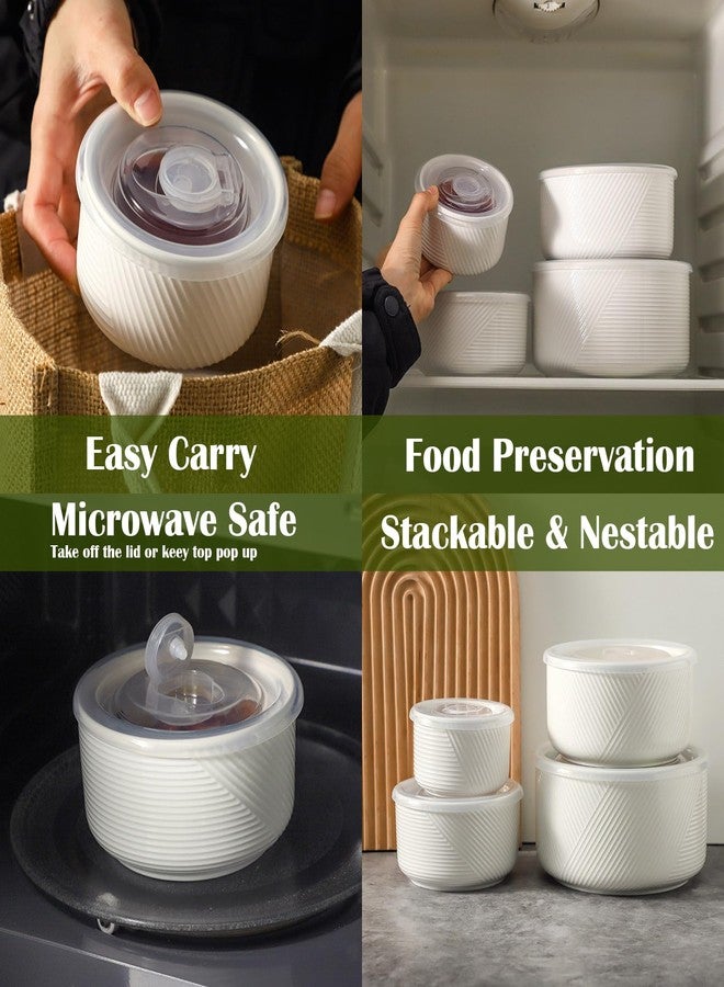 Adewnest Ceramic Nesting Bowls with Lids: Mixing Bowls with Lids - Porcelain Food Storage Containers For Prep and Serving, Microwavable Kitchen Bowl Set of 4, 50/32/20/10 oz (White) - Image 3