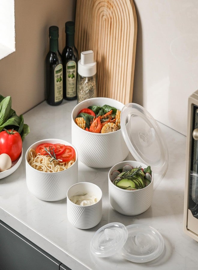 Adewnest Ceramic Nesting Bowls with Lids: Mixing Bowls with Lids - Porcelain Food Storage Containers For Prep and Serving, Microwavable Kitchen Bowl Set of 4, 50/32/20/10 oz (White) - Image 5