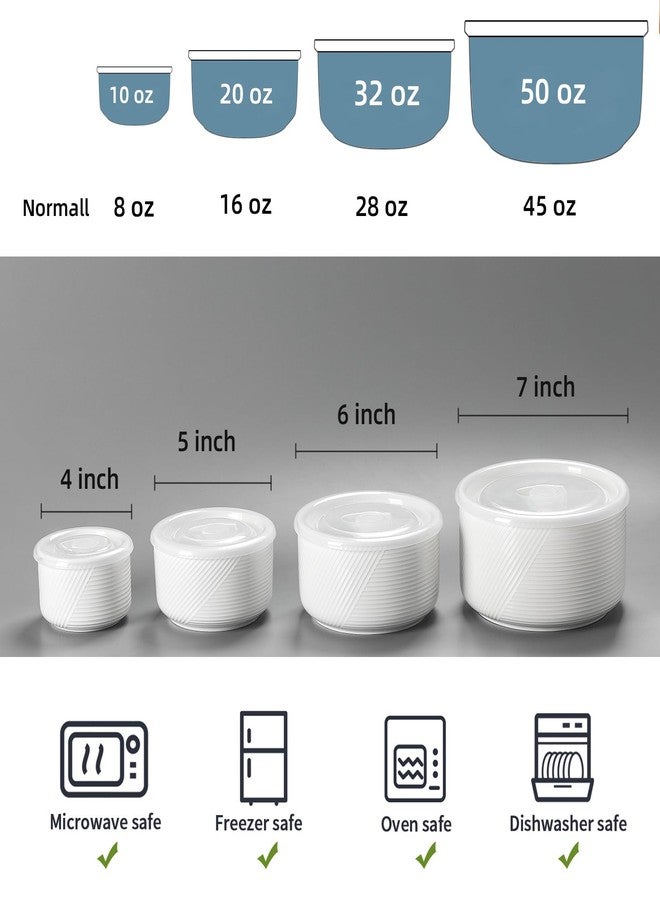 Adewnest Ceramic Nesting Bowls with Lids: Mixing Bowls with Lids - Porcelain Food Storage Containers For Prep and Serving, Microwavable Kitchen Bowl Set of 4, 50/32/20/10 oz (White) - Image 2