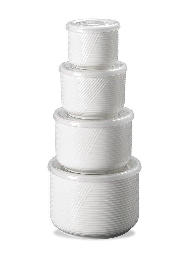 Adewnest Ceramic Nesting Bowls with Lids: Mixing Bowls with Lids - Porcelain Food Storage Containers For Prep and Serving, Microwavable Kitchen Bowl Set of 4, 50/32/20/10 oz (White) - Image 1