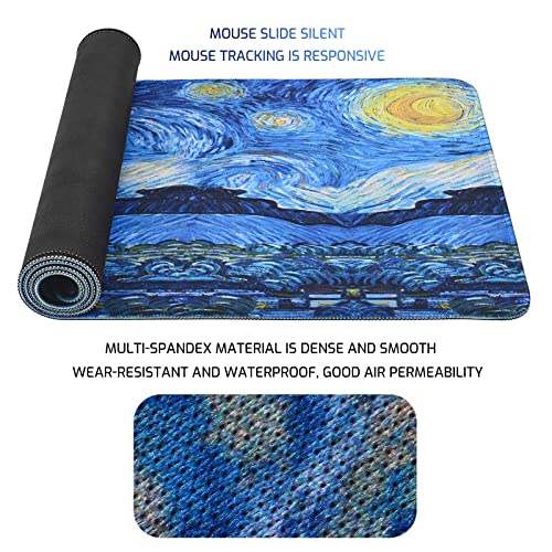 Tofun Mouse Pad, Van Gogh Starry Night Extended Large Gaming Mouse Pad, 31.4"x11.8" Non-Slip Rubber Base XL Large Mousepad with Stitched Edges,Waterproof Keyboard Mouse Mat Desk Pad - Image 5