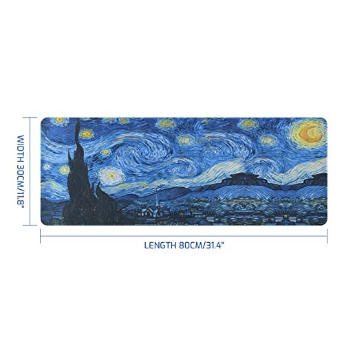 Tofun Mouse Pad, Van Gogh Starry Night Extended Large Gaming Mouse Pad, 31.4"x11.8" Non-Slip Rubber Base XL Large Mousepad with Stitched Edges,Waterproof Keyboard Mouse Mat Desk Pad - Image 2