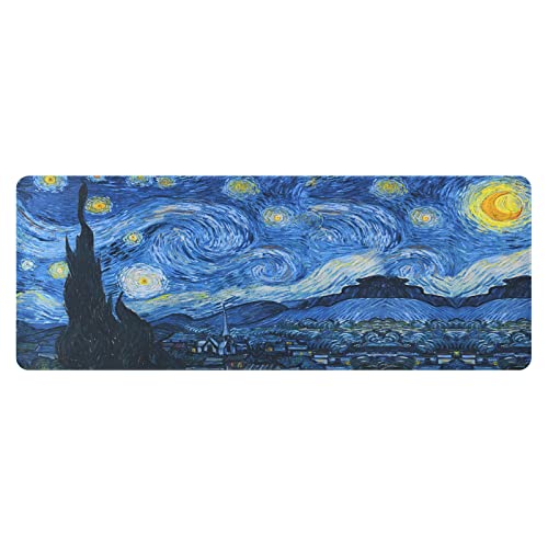 Tofun Mouse Pad, Van Gogh Starry Night Extended Large Gaming Mouse Pad, 31.4"x11.8" Non-Slip Rubber Base XL Large Mousepad with Stitched Edges,Waterproof Keyboard Mouse Mat Desk Pad - Image 1