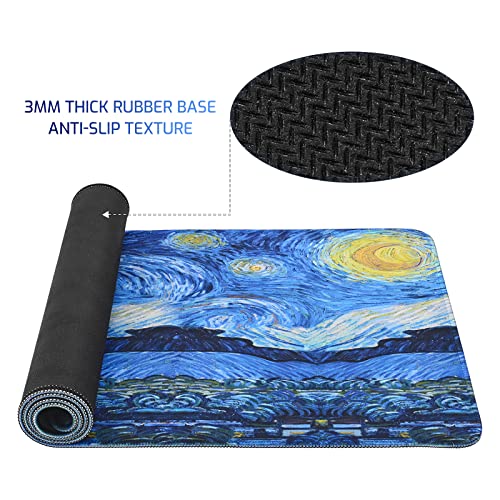 Tofun Mouse Pad, Van Gogh Starry Night Extended Large Gaming Mouse Pad, 31.4"x11.8" Non-Slip Rubber Base XL Large Mousepad with Stitched Edges,Waterproof Keyboard Mouse Mat Desk Pad - Image 3