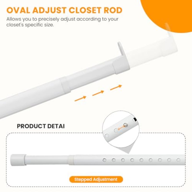 Oval Closet Rod for Hanging Clothes 18 to 40 Inch Adjustable Closet Rods 1 inch Diameter With End Supports Poles Bar Closet Rod Expandable for Wardrobes - Image 2