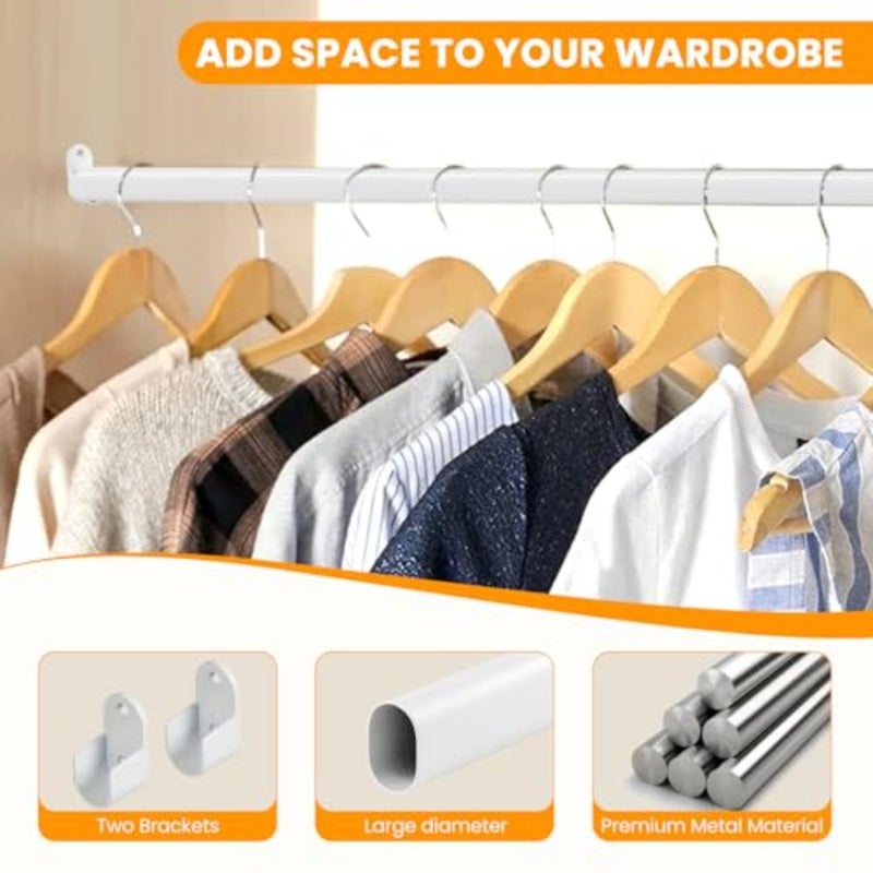 Oval Closet Rod for Hanging Clothes 18 to 40 Inch Adjustable Closet Rods 1 inch Diameter With End Supports Poles Bar Closet Rod Expandable for Wardrobes - Image 3