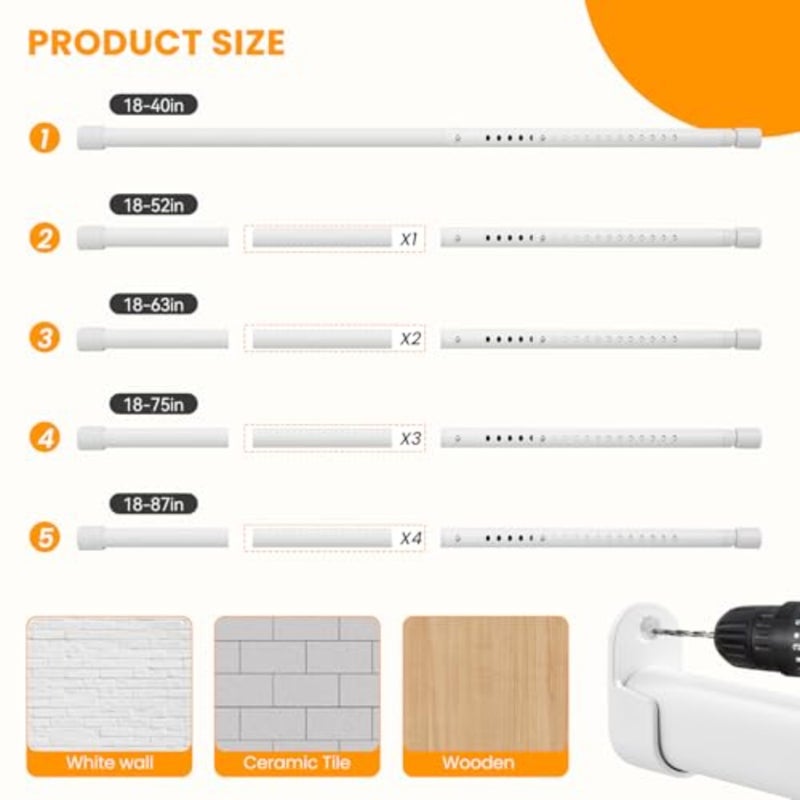 Oval Closet Rod for Hanging Clothes 18 to 40 Inch Adjustable Closet Rods 1 inch Diameter With End Supports Poles Bar Closet Rod Expandable for Wardrobes - Image 4