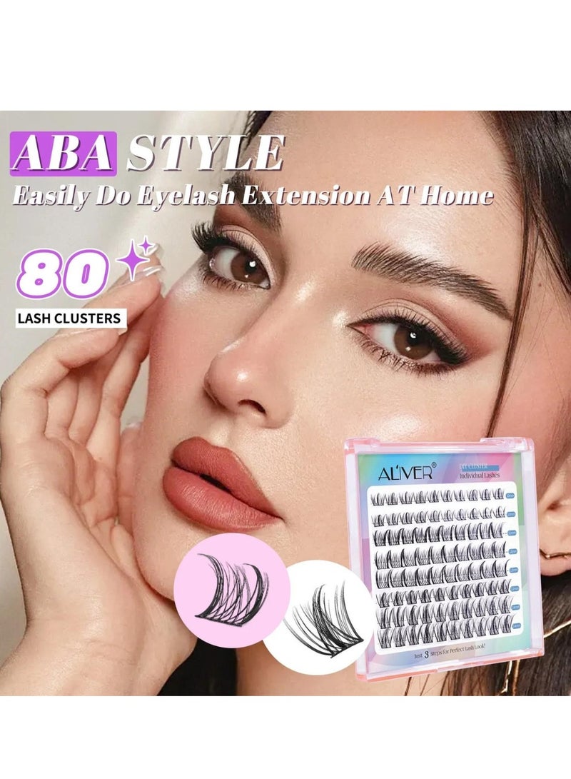 ALIVER 80 قطعة من مجموعات الرموش الصناعية الناعمة، مجموعات الرموش الصناعية، رموش صناعية فردية للنساء (10 مم - 14 مم) - Image 2