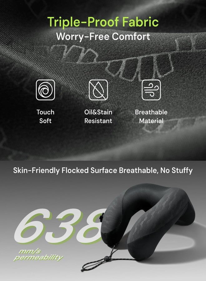 Beneunder وسادة عنق للسفر من بينيوندر للطائرة، وسادة دعم رأس قابلة للنفخ مدمجة بزاوية 360°، غطاء مريح وقابل للتنفس للسفر، القطار، السيارة مع حقيبة تخزين، سوداء - Image 4