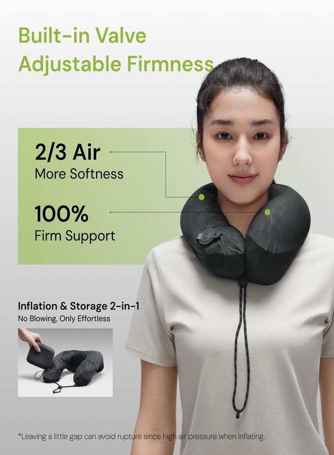 Beneunder وسادة عنق للسفر من بينيوندر للطائرة، وسادة دعم رأس قابلة للنفخ مدمجة بزاوية 360°، غطاء مريح وقابل للتنفس للسفر، القطار، السيارة مع حقيبة تخزين، سوداء - Image 3
