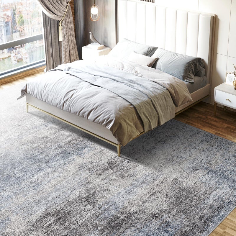 EISUROM Washable Abstract 5x7 Area Rug: Low Pile and Non-Slip Rubber Backing Modern Large Soft Stain-Resistant Carpet for Living Room Bedroom Dining Room Kitchen and Home Office Blue Grey - Image 3