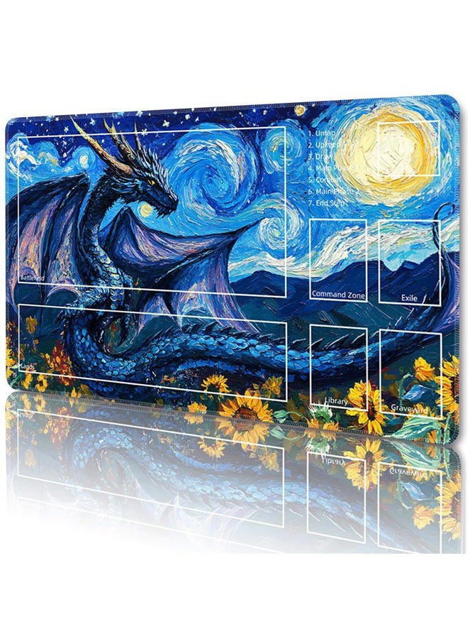 Sepmat MTG Playmat with Zones Magic Card Playmat Game Mat,TCG & CCG Card Games Mat with Free Storage Bags Size 24 x 14 Inches (with Zones,Dragon1) - Image 1