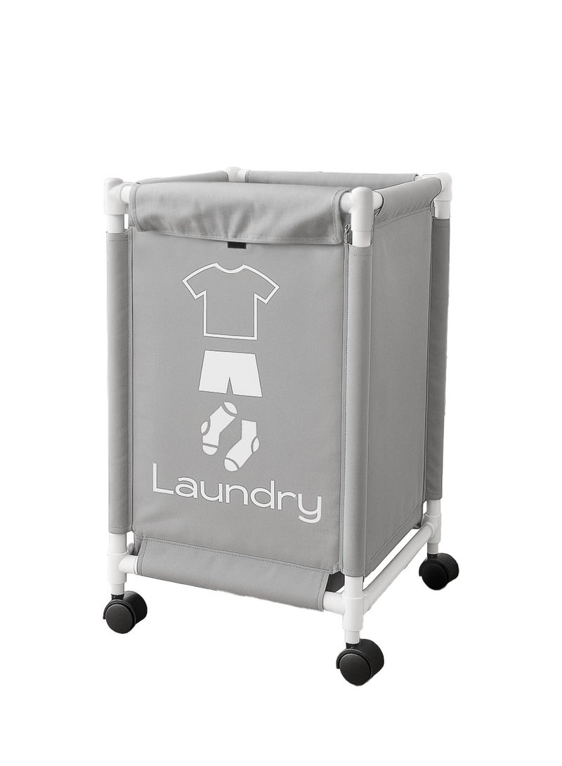 1-Section Laundry Basket with Wheels Grey - Image 1