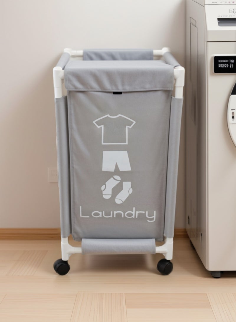 1-Section Laundry Basket with Wheels Grey - Image 2