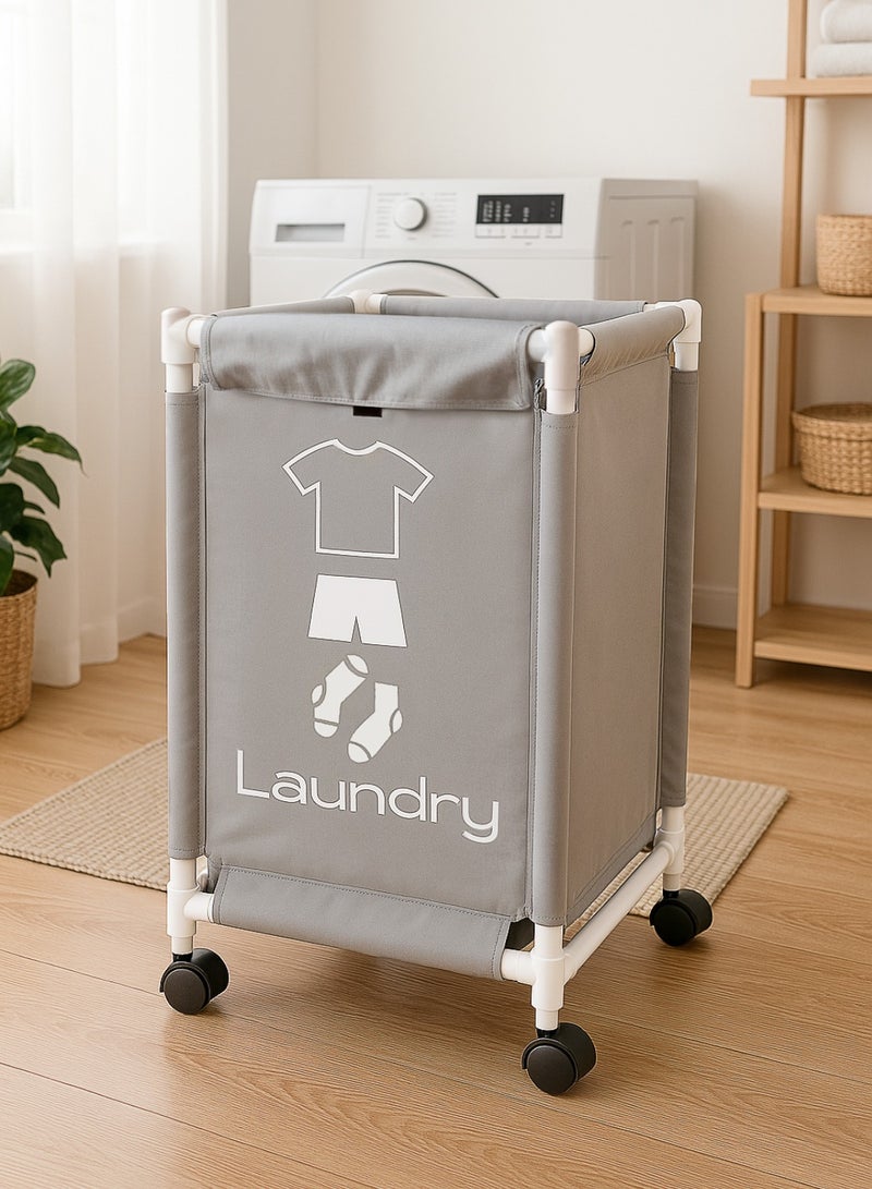 1-Section Laundry Basket with Wheels Grey - Image 3