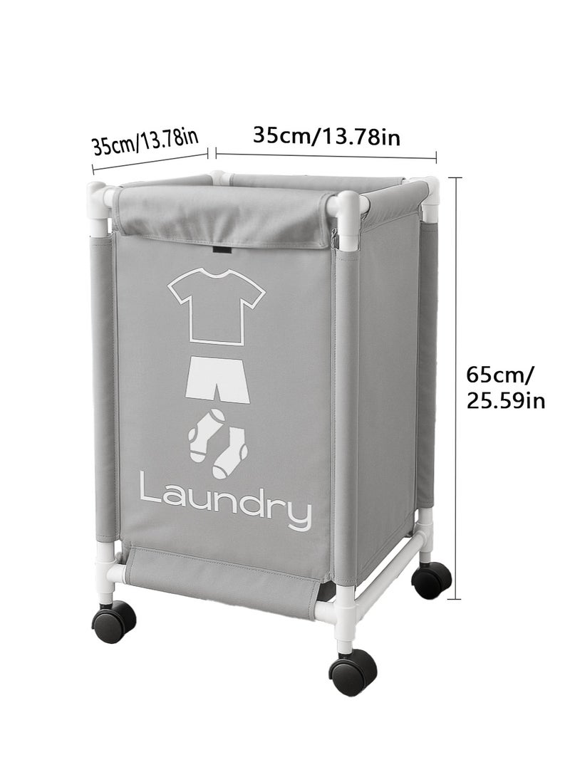 1-Section Laundry Basket with Wheels Grey - Image 4