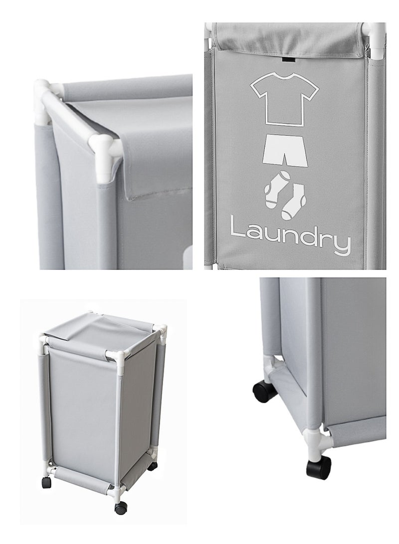 1-Section Laundry Basket with Wheels Grey - Image 5