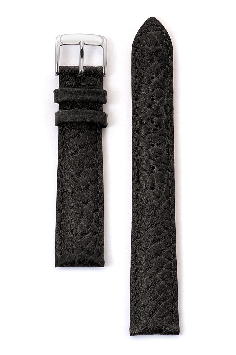 Speidel Genuine Leather Watch Band 20mm Black Cowhide Buffalo Grain Replacement Strap, Stainless Steel Metal Buckle Clasp, Watchband Fits Most Watch Brands - Image 1