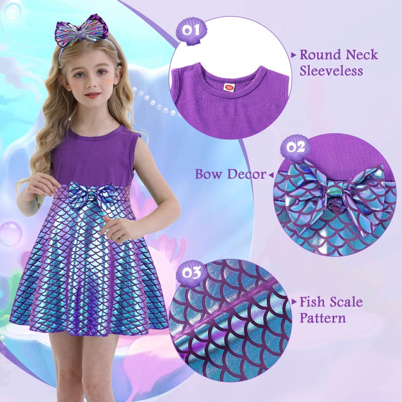 HenzWorld Mermaid Dress up for Girls 4-6 Princess Mermaids Dress Little Girl Mermaid Costume Cosplay Party Birthday Outfit Clothes Princess Dress up for Girls 4-6 - Image 4