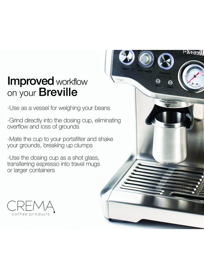 Crema Coffee Products | 54mm Dosing Cup | Brushed Silver | 100% Stainless Steel | Espresso Coffee Dosing Cup | Fits 54mm Breville Portafilters - Image 3