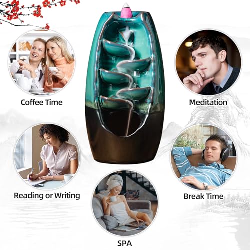 IN ONE INONE Ceramic Incense Burner with 100 Upgraded Cones, Waterfall Backflow Incense Holder, Aromatherapy Ornament, Zen Decor, Home Decor, Room Decor (Cyan) - Image 3