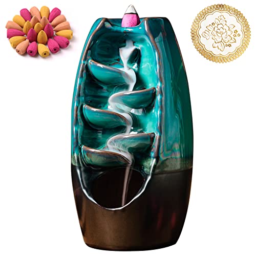 IN ONE INONE Ceramic Incense Burner with 100 Upgraded Cones, Waterfall Backflow Incense Holder, Aromatherapy Ornament, Zen Decor, Home Decor, Room Decor (Cyan) - Image 1