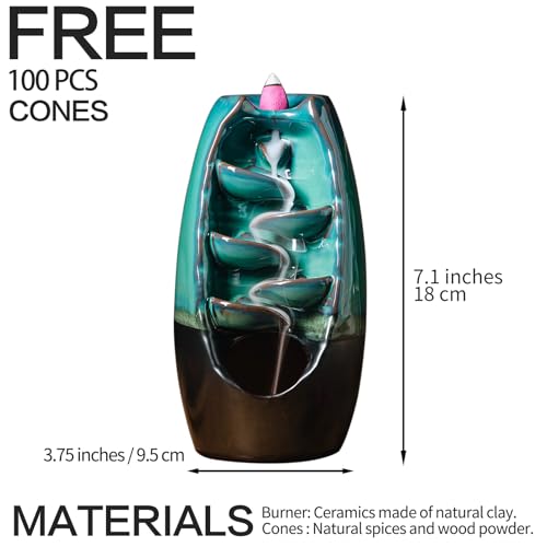 IN ONE INONE Ceramic Incense Burner with 100 Upgraded Cones, Waterfall Backflow Incense Holder, Aromatherapy Ornament, Zen Decor, Home Decor, Room Decor (Cyan) - Image 2