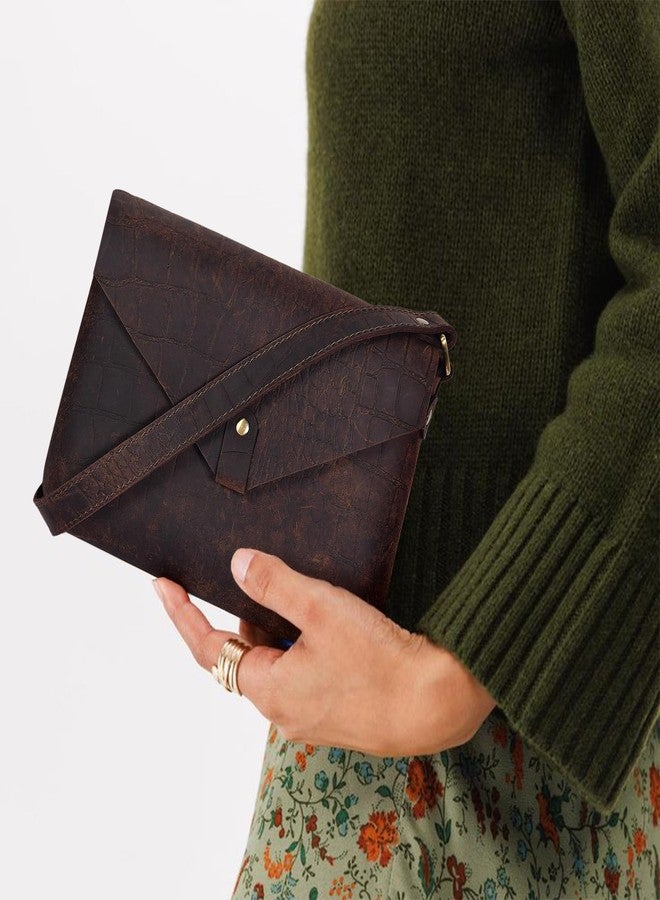 Celtic Vintage Croc-Textured Brown Leather Crossbody Sling Bag - Image 2